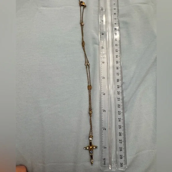 Sorrelli Antique-Gold Tone and Multicolored Crystal Cross Stations Necklace - Picture 5 of 9